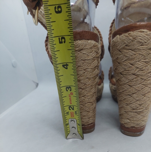 Stuart Weitzman Elixir Braided Leather Wedge Sandals Tan Brown Womens Size 8.5M - Picture 6 of 14